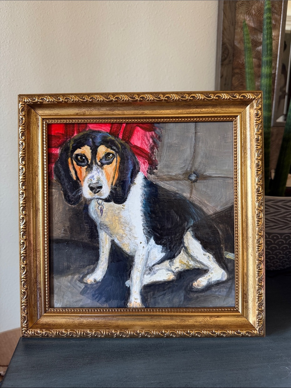 Black & White Dog Portrait Canvas Painting8”x8” Pets Dog Artwork, unframed